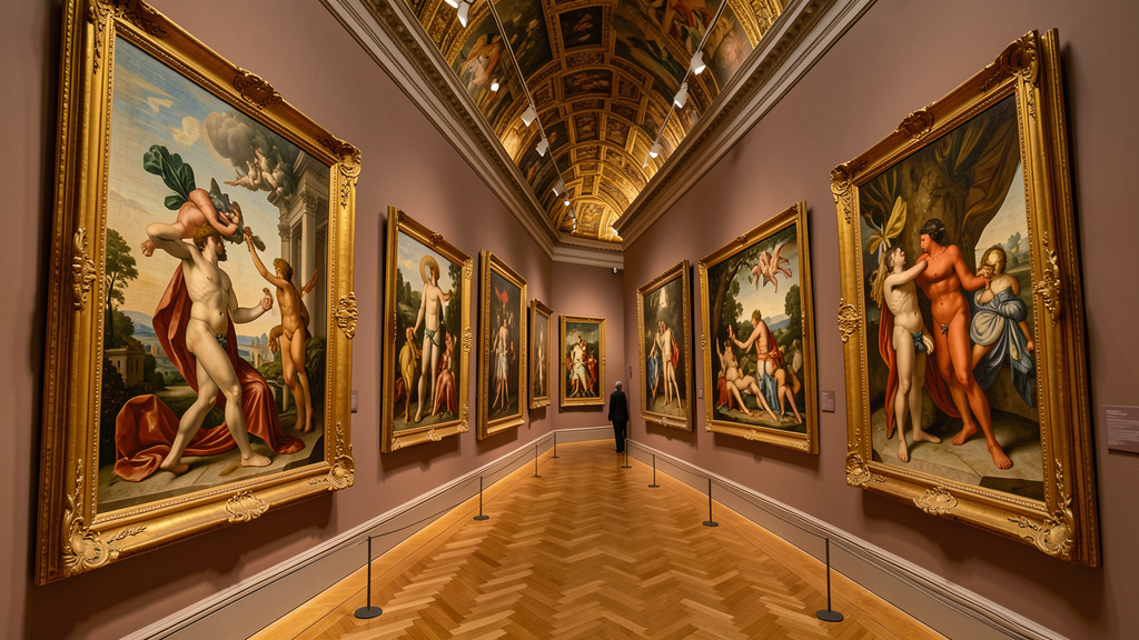 Famous Renaissance paintings by Botticelli Leonardo Michelangelo in ornate gold frames